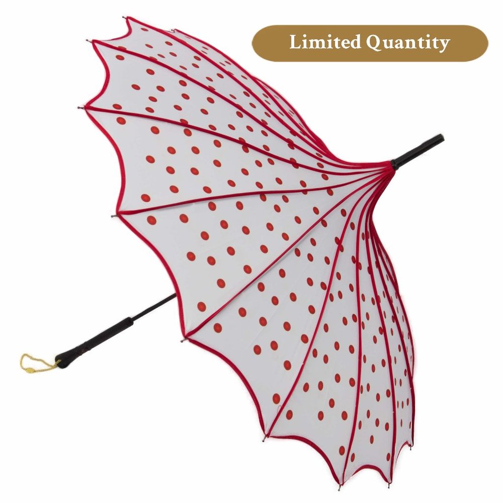 Red Polka Dot with Red Encased Trim Parasol (Cosmetic Blemish)